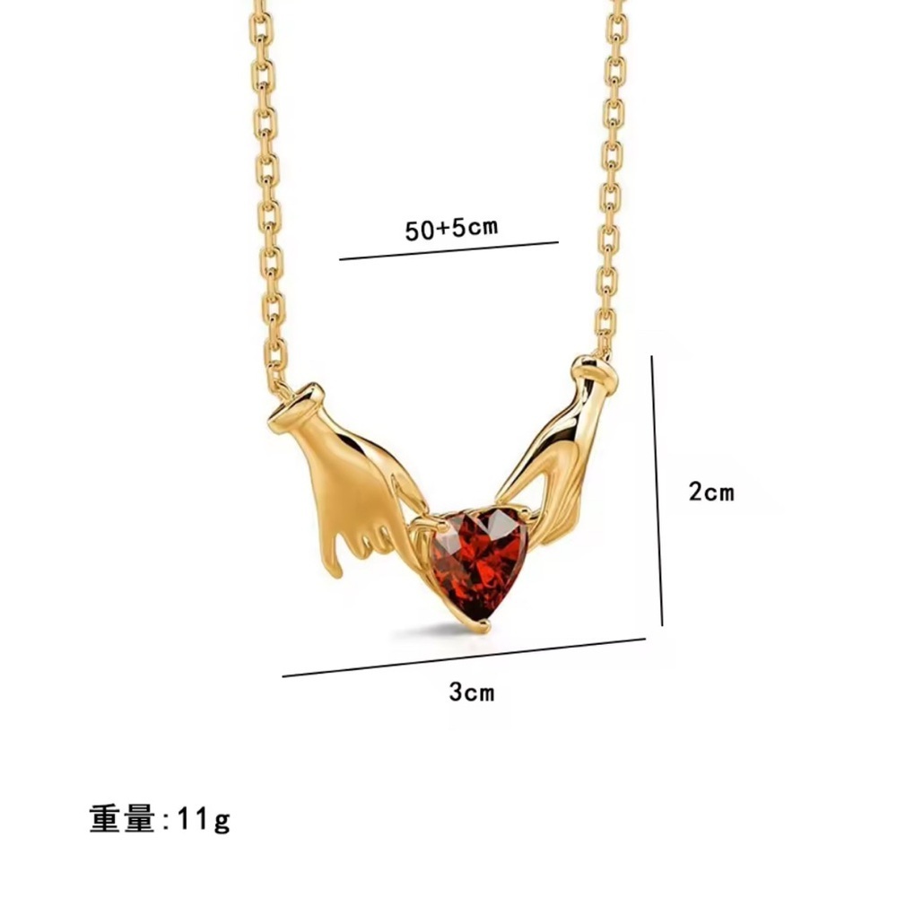 18K White Gold (Rhodium) Claddagh Inspired Hands Holding Gemstone Heart Necklace - Picture 7 of 7